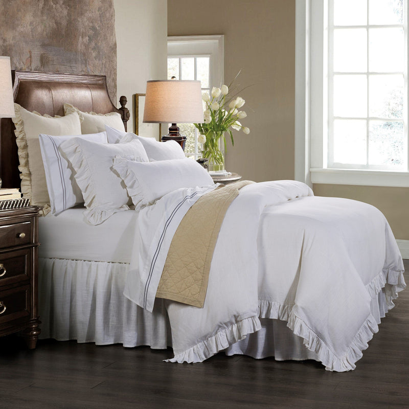 Lily Washed Linen Ruffled Bedding Set Comforter Set / Super King / White Comforter / Duvet Cover