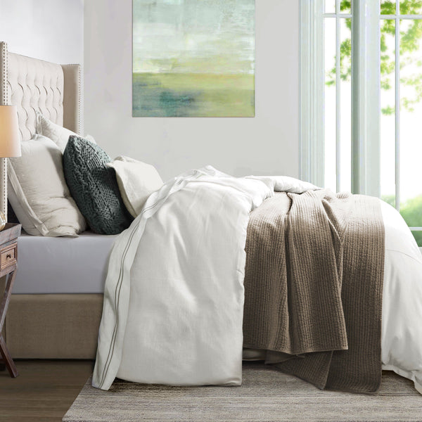 Hera Washed Linen Flange Bedding Set Duvet Cover Set / Super King / White Comforter / Duvet Cover