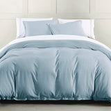 Hera Washed Linen Flange Bedding Set Duvet Cover Set / Super Queen / Light Blue Comforter / Duvet Cover