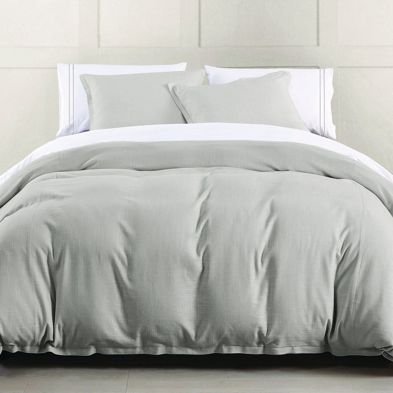 Hera Washed Linen Flange Bedding Set Duvet Cover Set / Super Queen / Light Gray Comforter / Duvet Cover