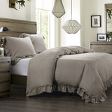 Lily Washed Linen Ruffled Bedding Set Duvet Cover Set / Super Queen / Taupe Comforter / Duvet Cover