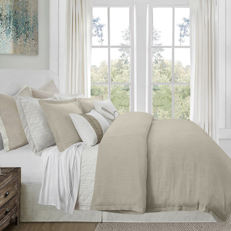 Hera Washed Linen Flange Bedding Set Duvet Cover / Super Queen / Light Tan Comforter / Duvet Cover