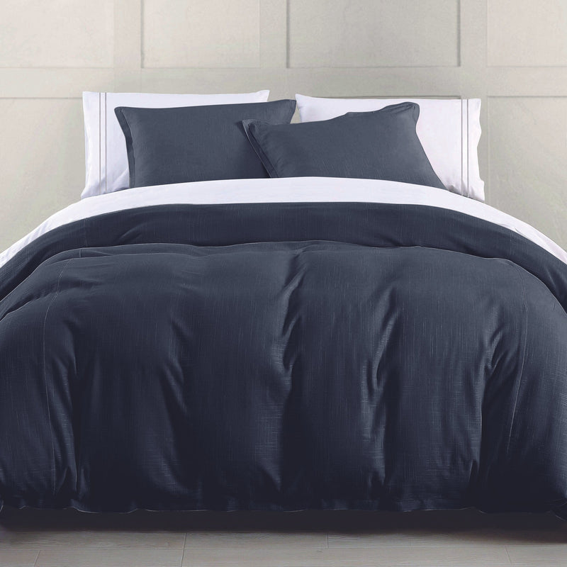 Hera Washed Linen Flange Bedding Set Duvet Cover / Super Queen / Navy Comforter / Duvet Cover