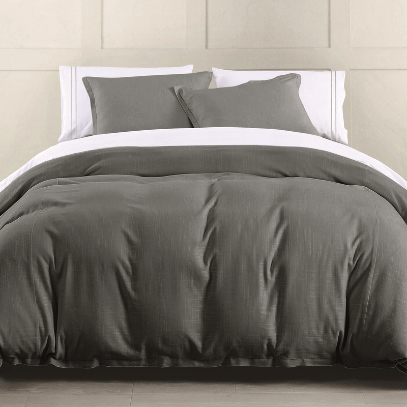 Hera Washed Linen Flange Bedding Set Duvet Cover / Super Queen / Slate Comforter / Duvet Cover