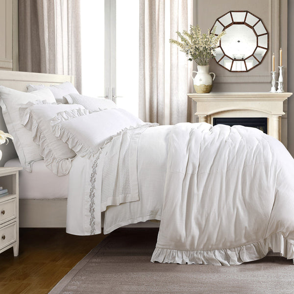 Lily Washed Linen Ruffled Bedding Set Comforter / Duvet Cover