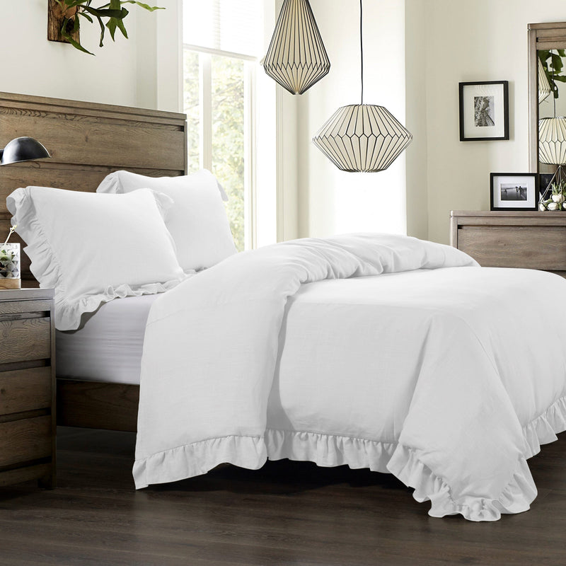 Lily Washed Linen Ruffled Bedding Set Comforter / Duvet Cover