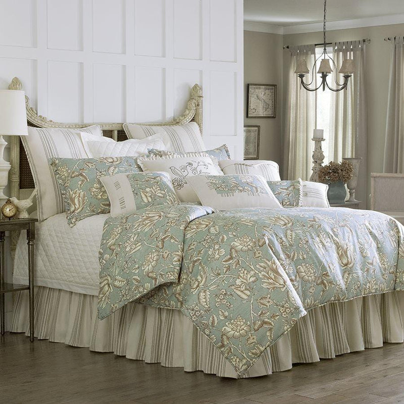 Gramercy Jacobean Floral Aqua Comforter Set, Super Queen Super Queen Comforter