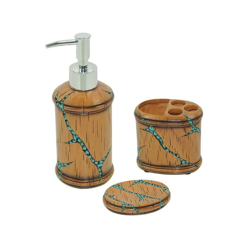 Turquoise Inlay 8 PC Bath Accessory and Rebecca Towel Set Complete Bathroom Sets