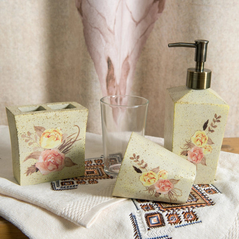 Desert Skull Rose Floral 3-PC Bath Countertop Accessory Set Countertop Bathroom Sets