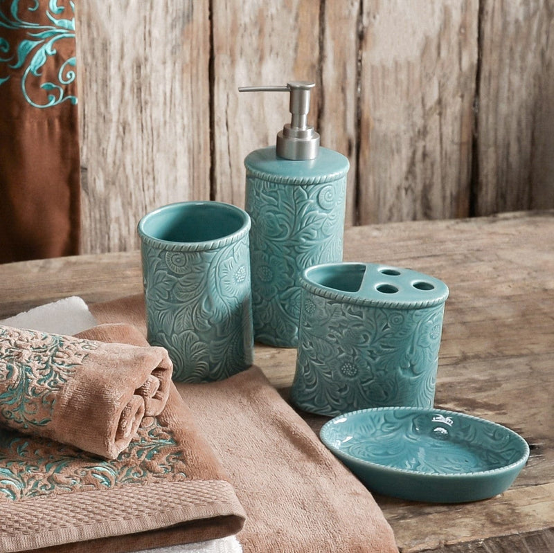 Savannah Ceramic Wastebasket in Turquoise - LVS Savannah Ceramic Wastebasket in Turquoise - LVS