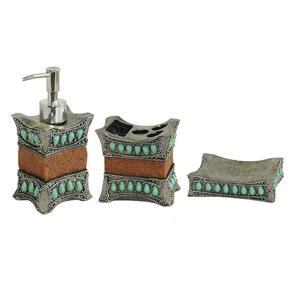 Turquoise 3 PC Bath Countertop Accessory Set Countertop Bathroom Sets