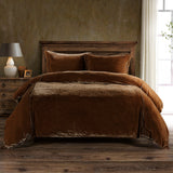 Stella Faux Silk Velvet Duvet Cover Set Super Queen / Copper Brown Duvet Cover