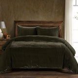 Stella Faux Silk Velvet Duvet Cover Set Super Queen / Fern Green Duvet Cover