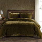 Stella Faux Silk Velvet Duvet Cover Set Super Queen / Green Ochre Duvet Cover