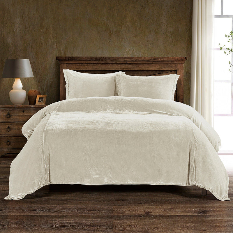 Stella Faux Silk Velvet Duvet Cover Set Super Queen / Stone Duvet Cover