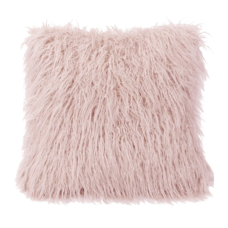 Mongolian Faux Fur Euro Sham, 27x27 Blush Euro Sham