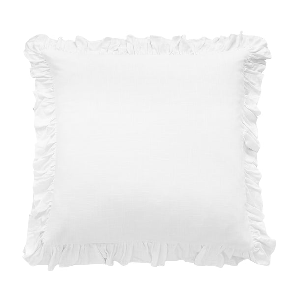 Lily Washed Linen Ruffled Euro Sham White Euro Sham