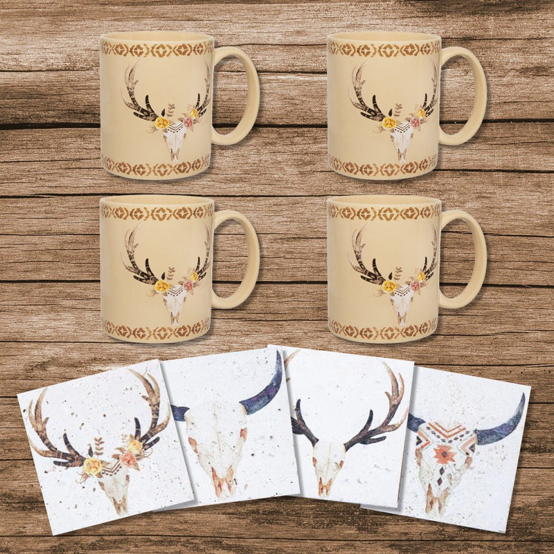 Desert Skull 8PC Mug and Coaster Set Kitchen Lifestyle