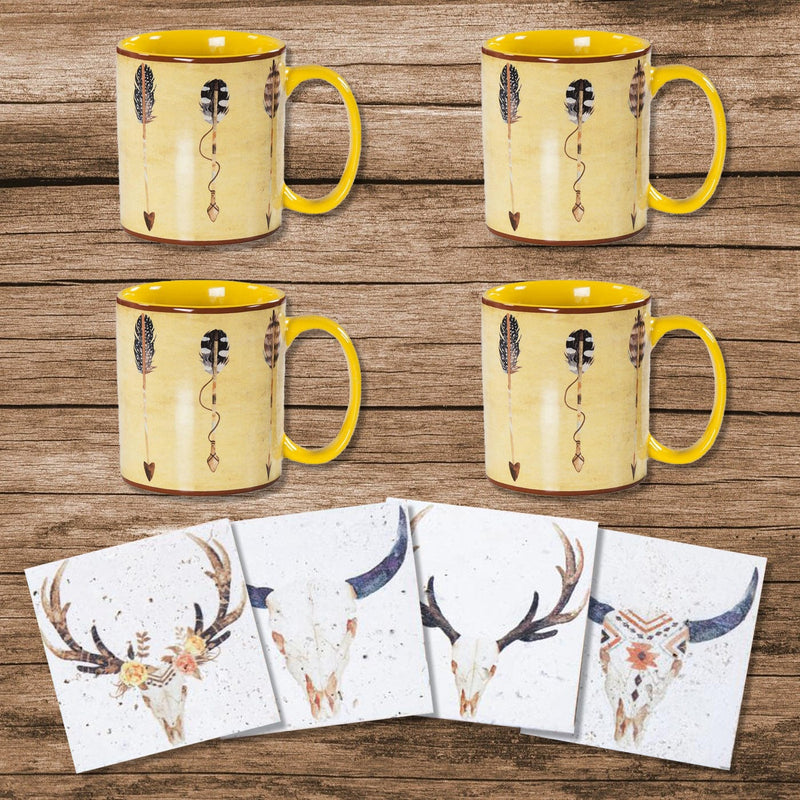 Large Arrow Mug and Desert Skull Coaster 8PC Set Kitchen Lifestyle
