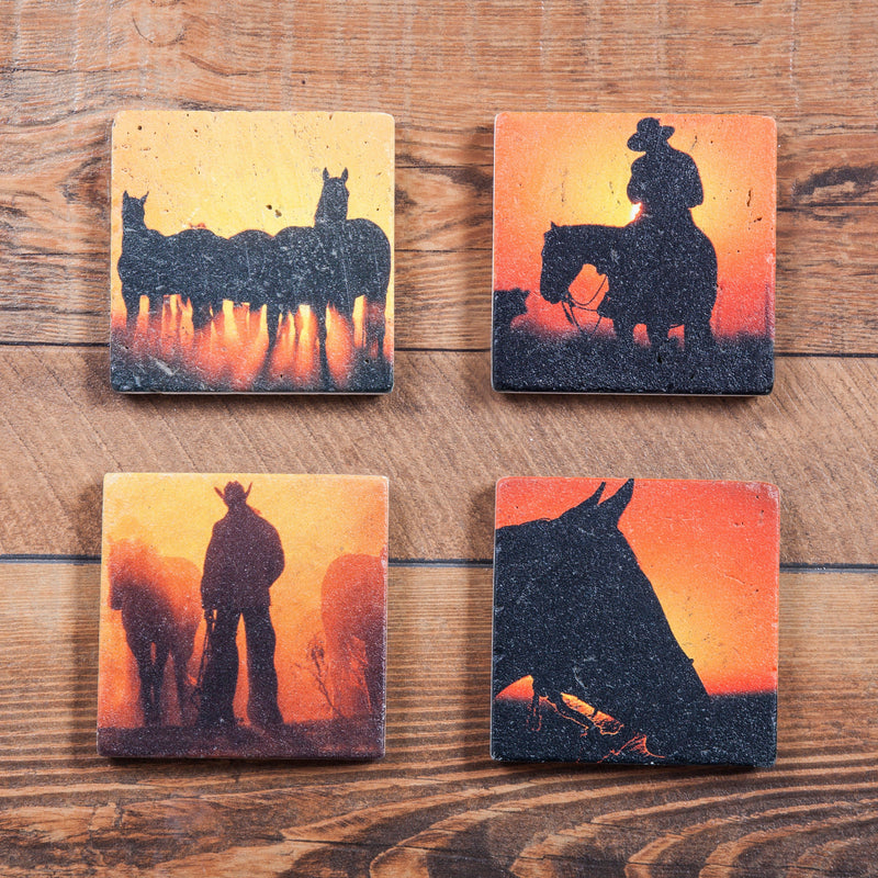 Pueblo Aztec Mug and Cowboy Sunset Coaster 8PC Set Kitchen Lifestyle