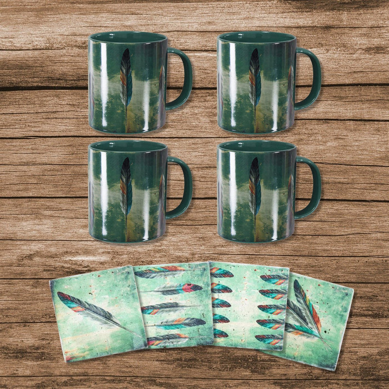Tossed Feather 8PC Mug and Coaster Set Kitchen Lifestyle