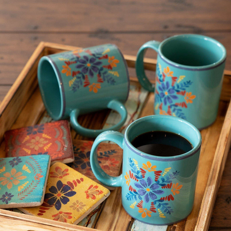 Turquoise Bonita Mug and Coaster 8 PC Set Kitchen Lifestyle