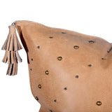 English Tan Genuine Leather Hide Throw Pillow w/ Tassels, 20x20 Leather Pillow