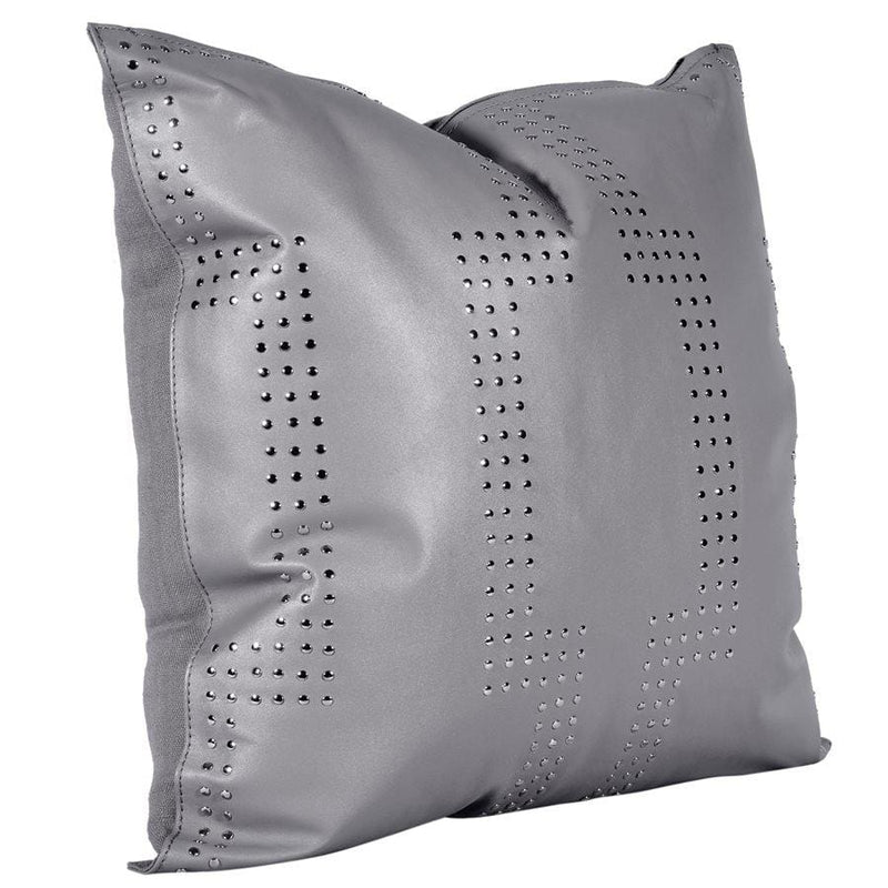 Gray Genuine Leather Geometric Studded Throw Pillow, 20x20 Leather Pillow