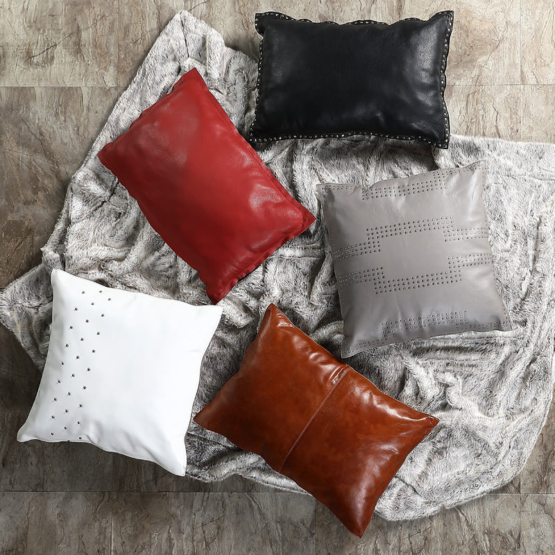 HiEnd Accents Geometric Studded Leather Pillow, 20x20 Gray