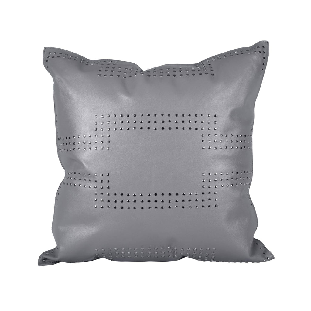 Gray Genuine Leather Geometric Studded Throw Pillow, 20x20 – HiEnd