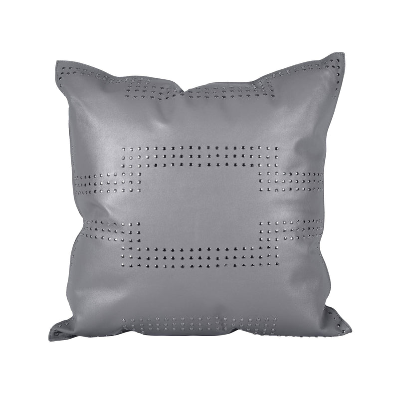 Gray Genuine Leather Geometric Studded Throw Pillow, 20x20 Leather Pillow