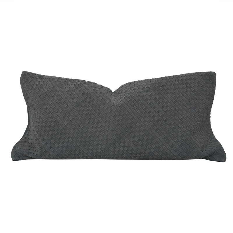 HiEnd Accents Geometric Studded Leather Pillow, 20x20 Gray