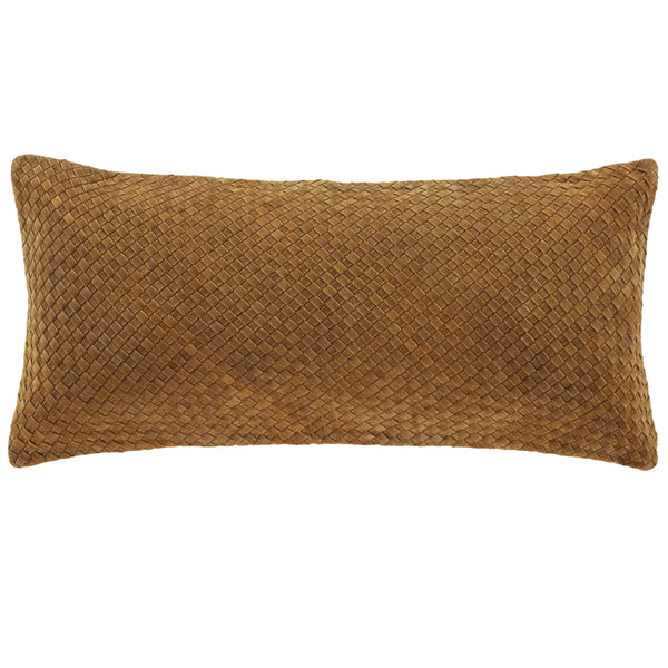 Woven Suede Lumbar Pillow Hazel Brown Leather Pillow