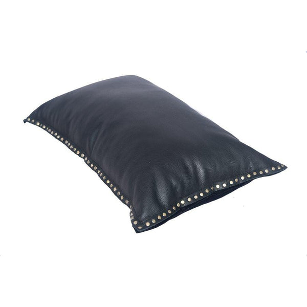 Midnight Black Eurosoft (Genuine) Leather Pillow, Studded Flange, 24x16 Leather Pillow