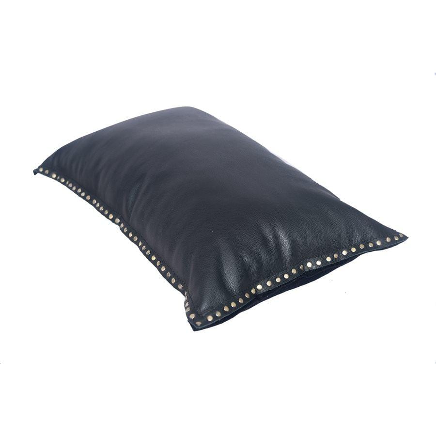 Midnight Black Eurosoft Genuine Leather Pillow Studded Flange HiEnd Accents