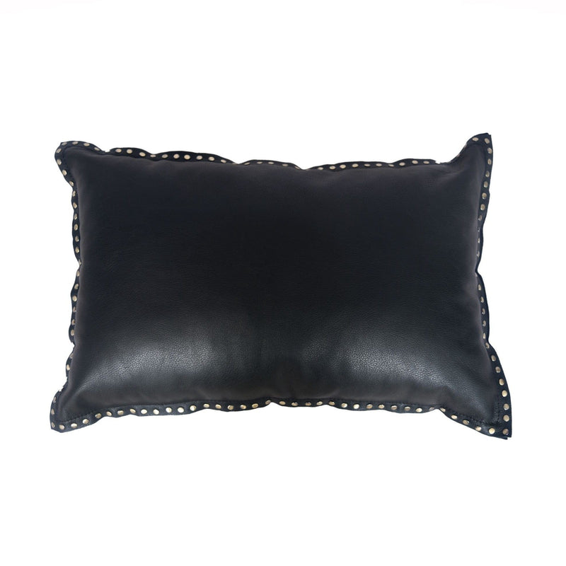 Midnight Black Eurosoft (Genuine) Leather Pillow, Studded Flange, 24x16 Leather Pillow
