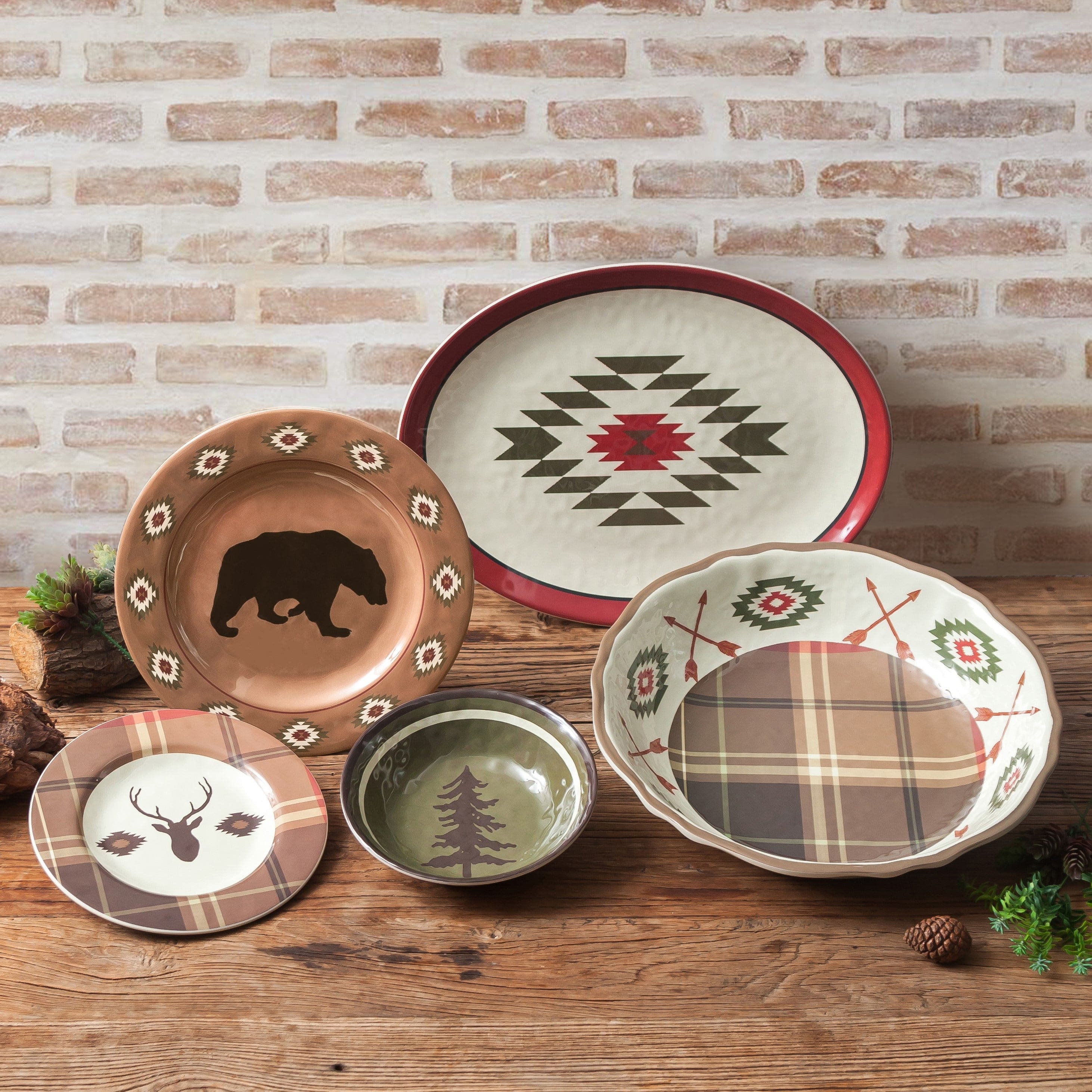 Aztec Bear 14PC Melamine Dinnerware Set | HiEnd Accents