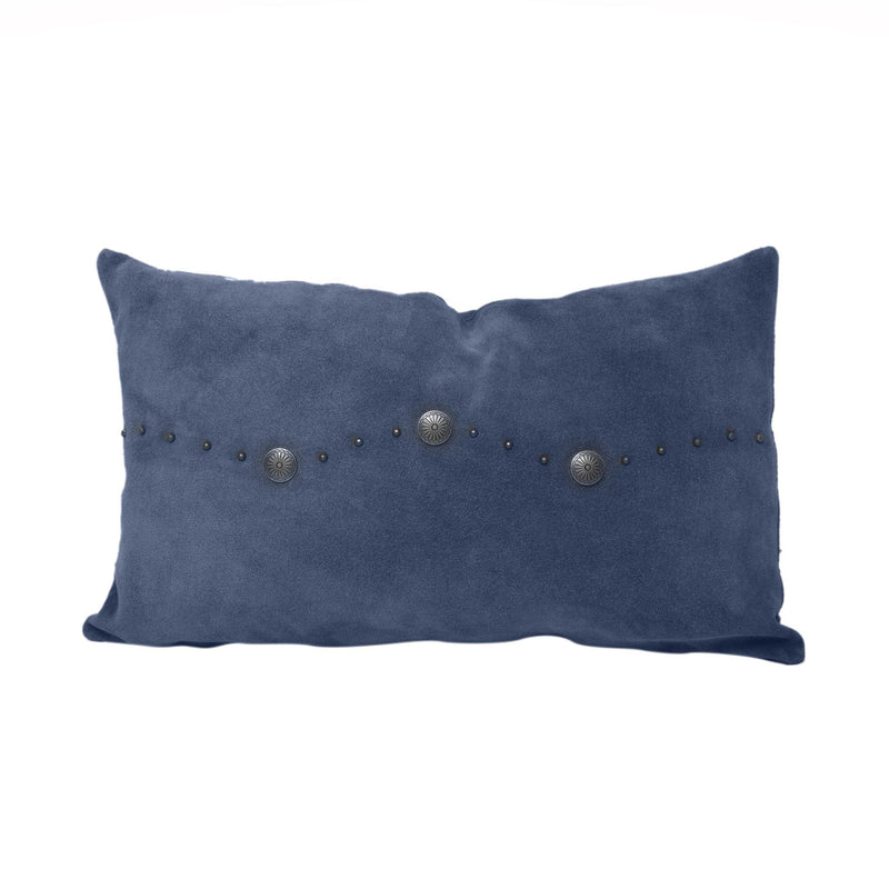 Western Suede Antique Silver Concho & Studded Lumbar Pillow Navy