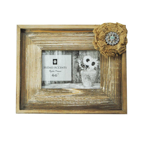 Patina Wooden Picture Frame w/ Burlap Bow, 4x6 Picture Frame