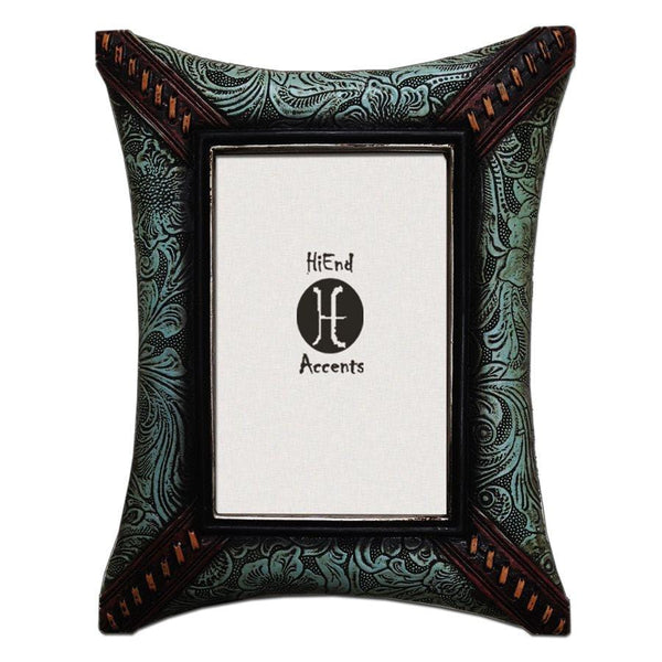 Tooled Leather w/ Corner Lacing Picture Frame, 4x6 Picture Frame