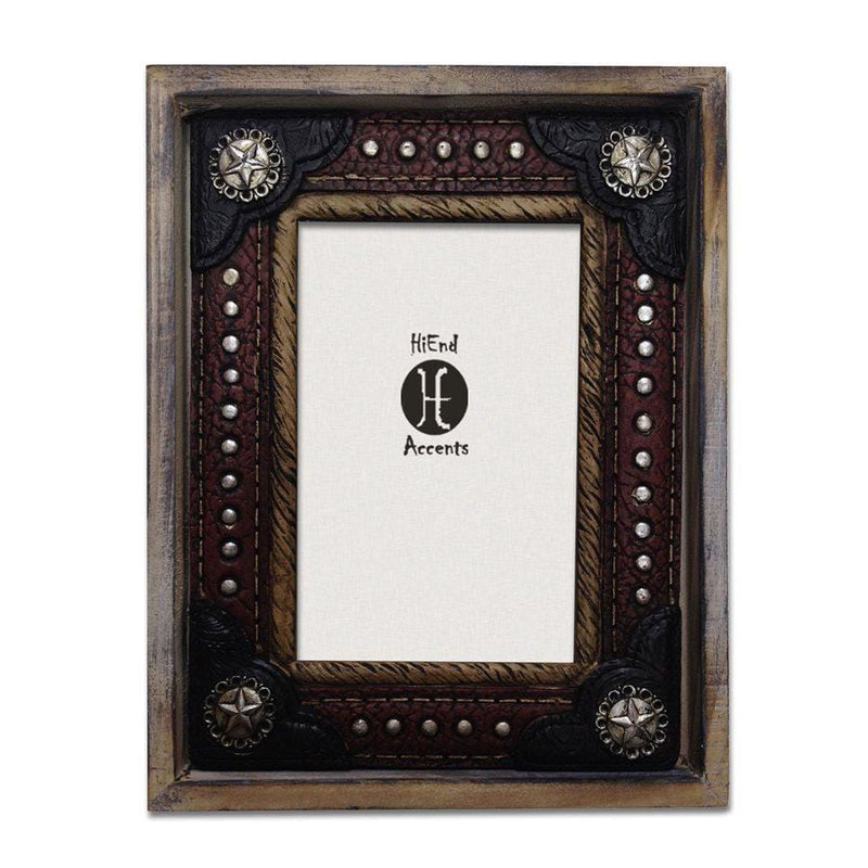 Wood w/ Resin Leather Insert Picture Frame, 4X6 Picture Frame