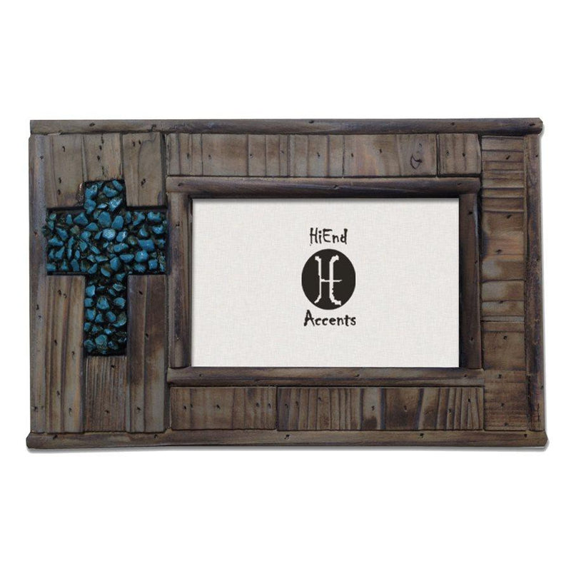 Wood w/ Turquoise Rock Cross Picture Frame, 4x6 Picture Frame