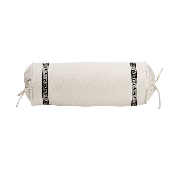 Augusta Matelassé Neckroll Pillow w/ Greek Key Trim, 8x21 Pillow