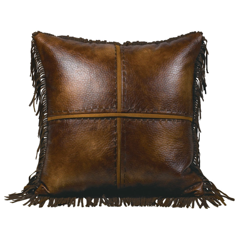 Austin Cross Stitched Faux Leather Throw Pillow Pillow