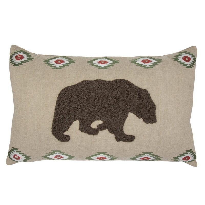 Aztec Bear Embroidered Burlap Lumbar Pillow 16x26