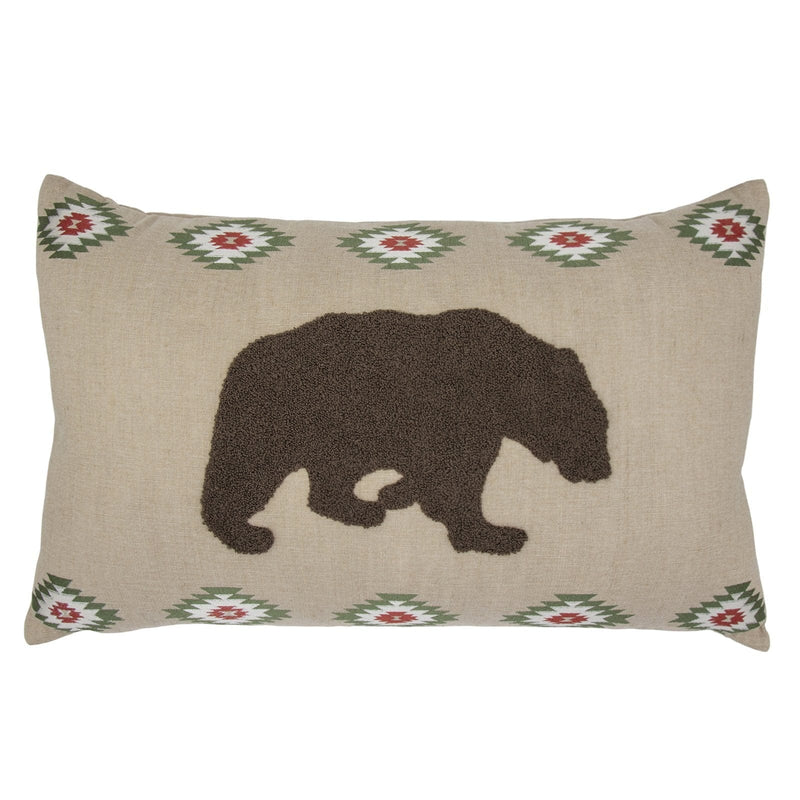 Aztec Bear Embroidered Burlap Lumbar Pillow, 16x26 Pillow