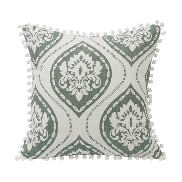 Belmont Graphic Print Throw Pillow w/ Pom Trim, 18x18 Pillow