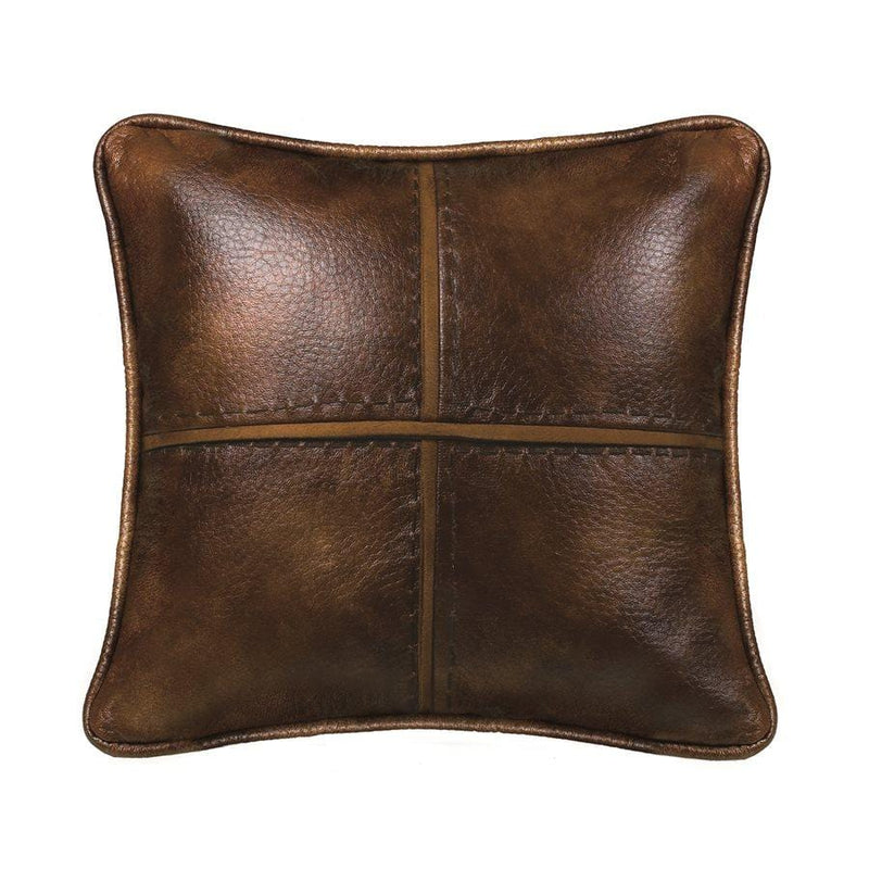 HiEnd Accents Cross Stitched Brown Faux Leather 18-inch Square Throw Pillow