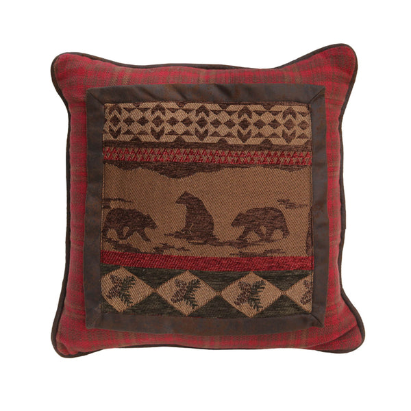 Cascade Lodge Bear Throw Pillow, Red Plaid, 18x18 Pillow