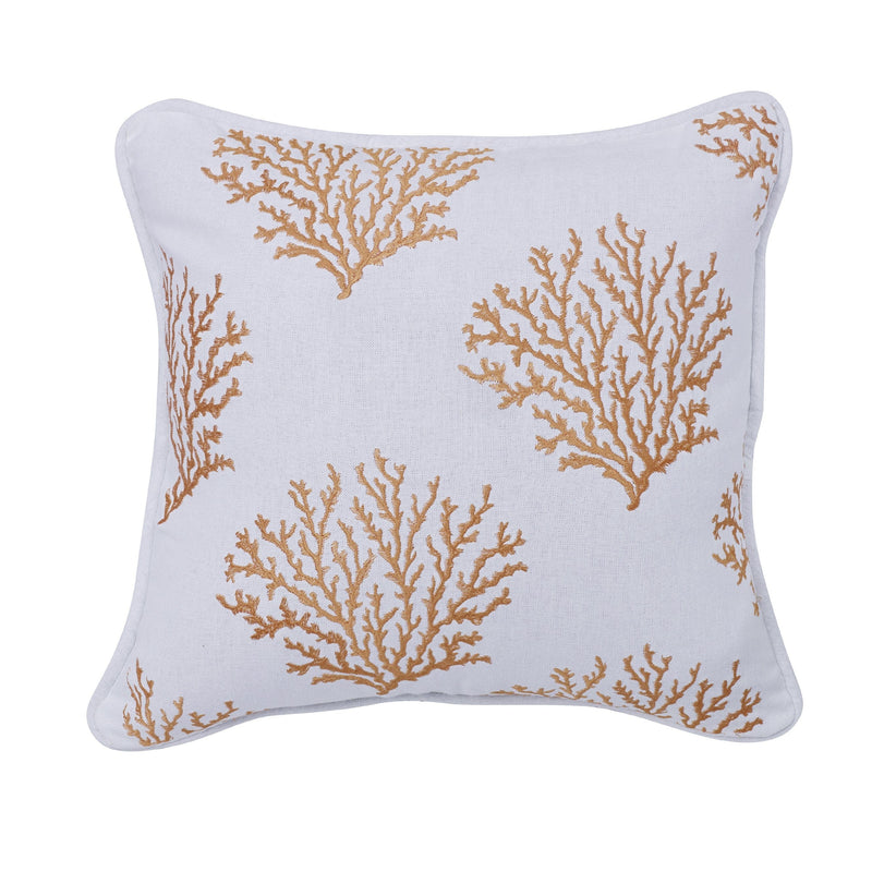 Catalina Saffron Coral Embroidered Throw Pillow, 18x18 Pillow